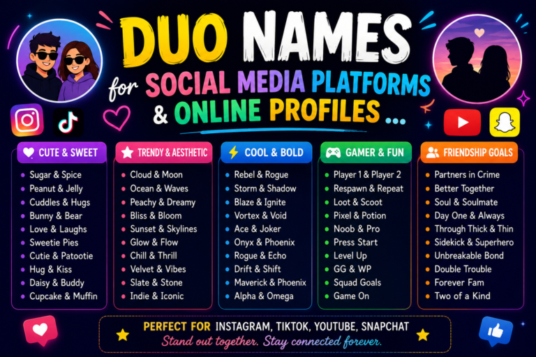 Duo Names for Social Media Platforms & Online Profiles